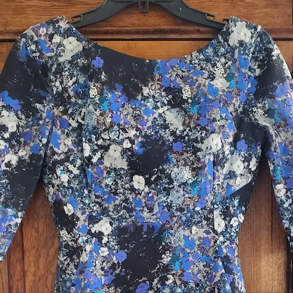 ERDEM MELANIE SCOOPBACK BLUE FLORAL MIDI DRESS US 6 NWOT - Picture 9 of 16